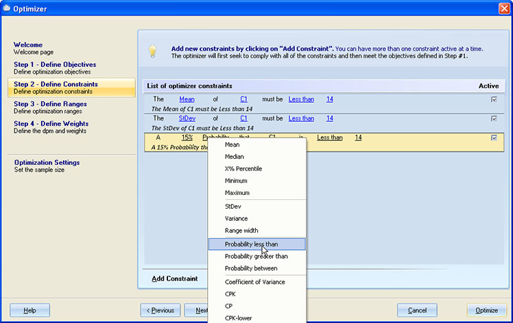 Optimizer Constrains