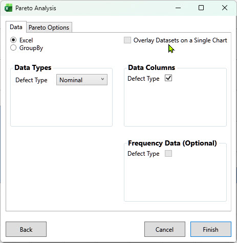 Pareto Analysis dialog